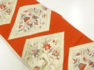 馬に花鳥模様織り出し名古屋帯
